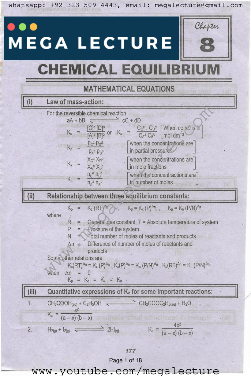 Page 1 of Chapter 8: Chemical Equilibrium