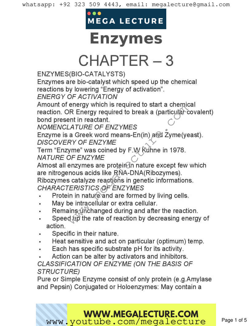 Page 1 of Chapter 3: Enzymes