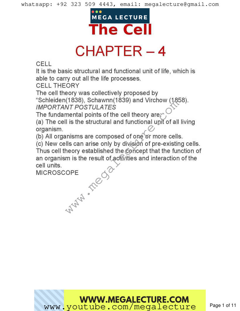 Page 1 of Chapter 4: The Cell