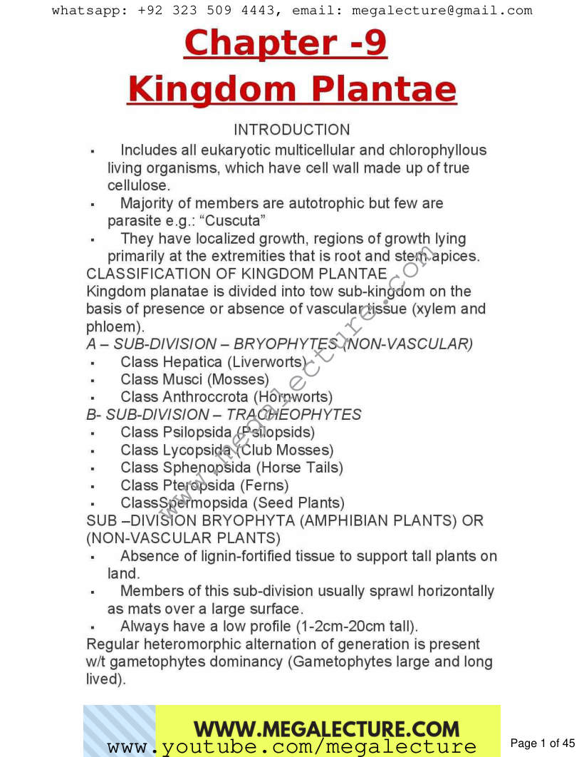 Page 1 of Chapter 9: Kingdom Plantae