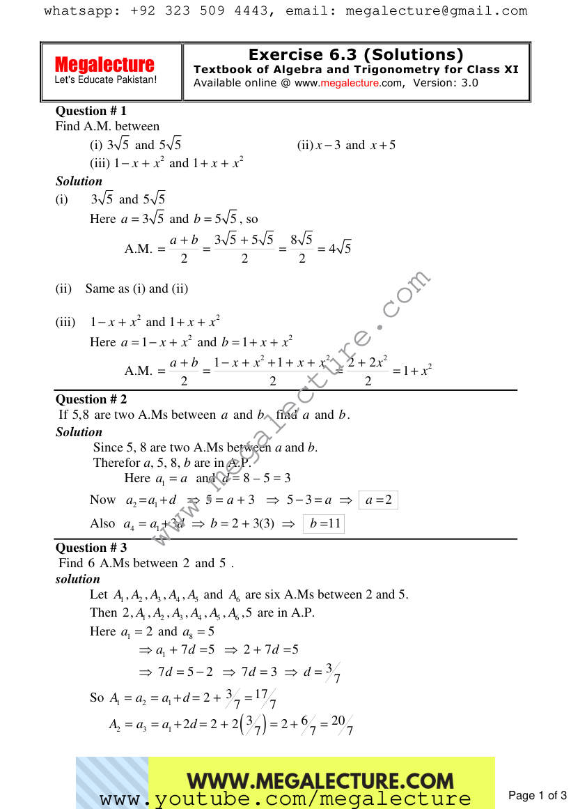 Page 1 of Exercise 6.3
