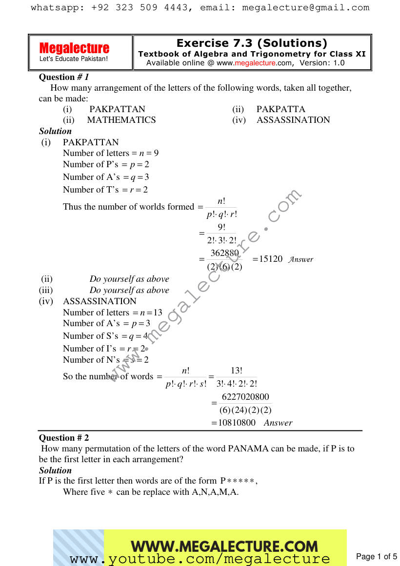 Page 1 of Exercise 7.3