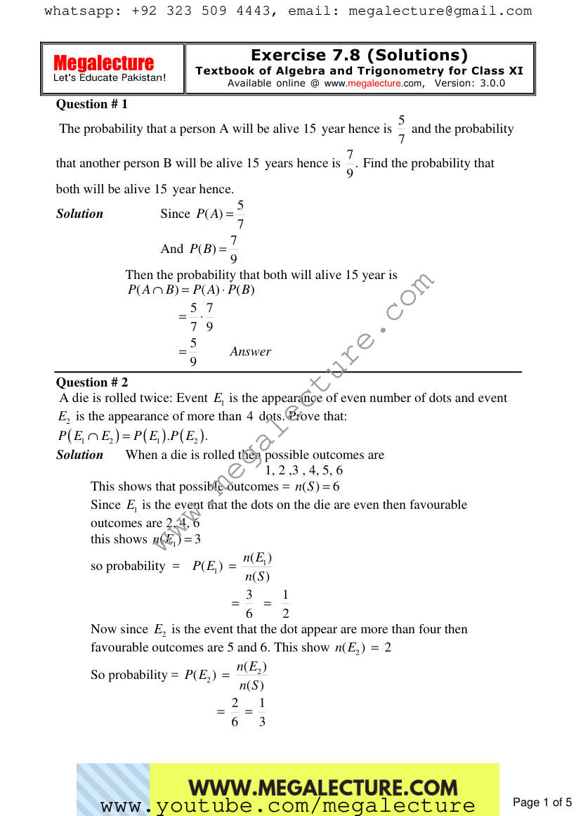 Page 1 of Exercise 7.8