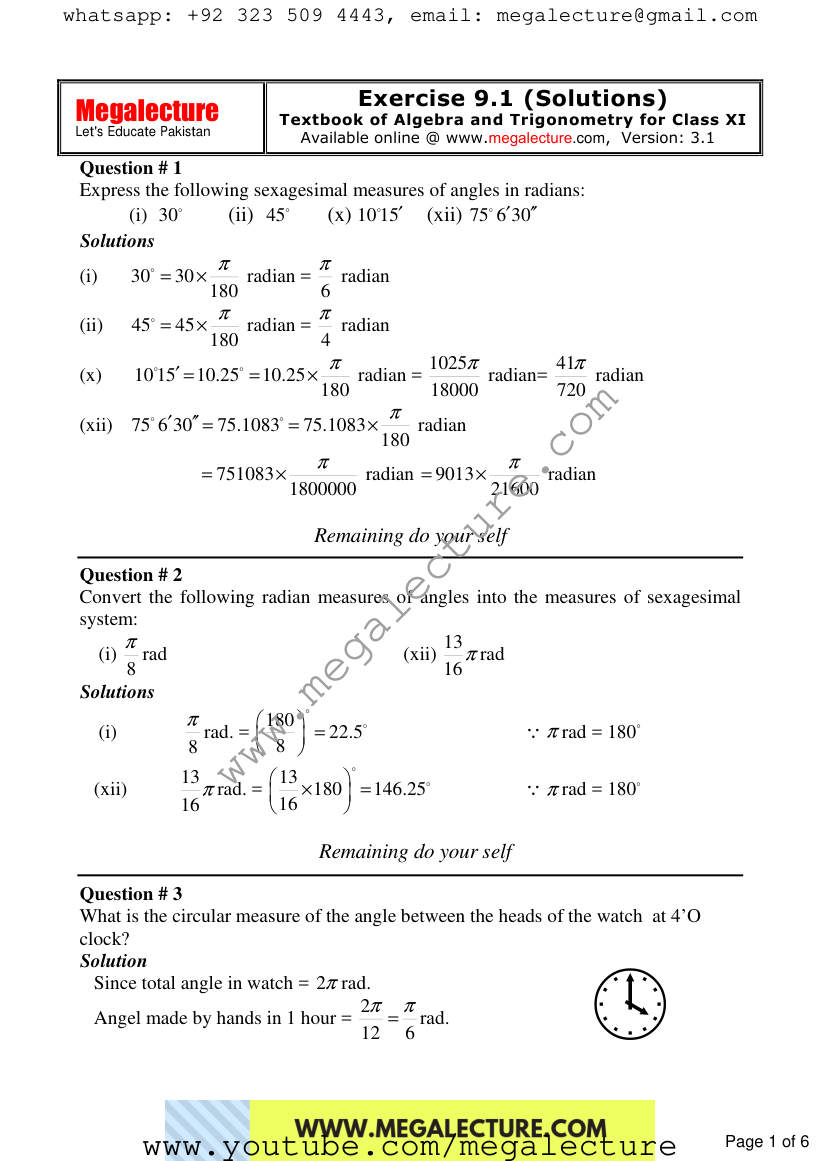 Page 1 of Exercise 9.1