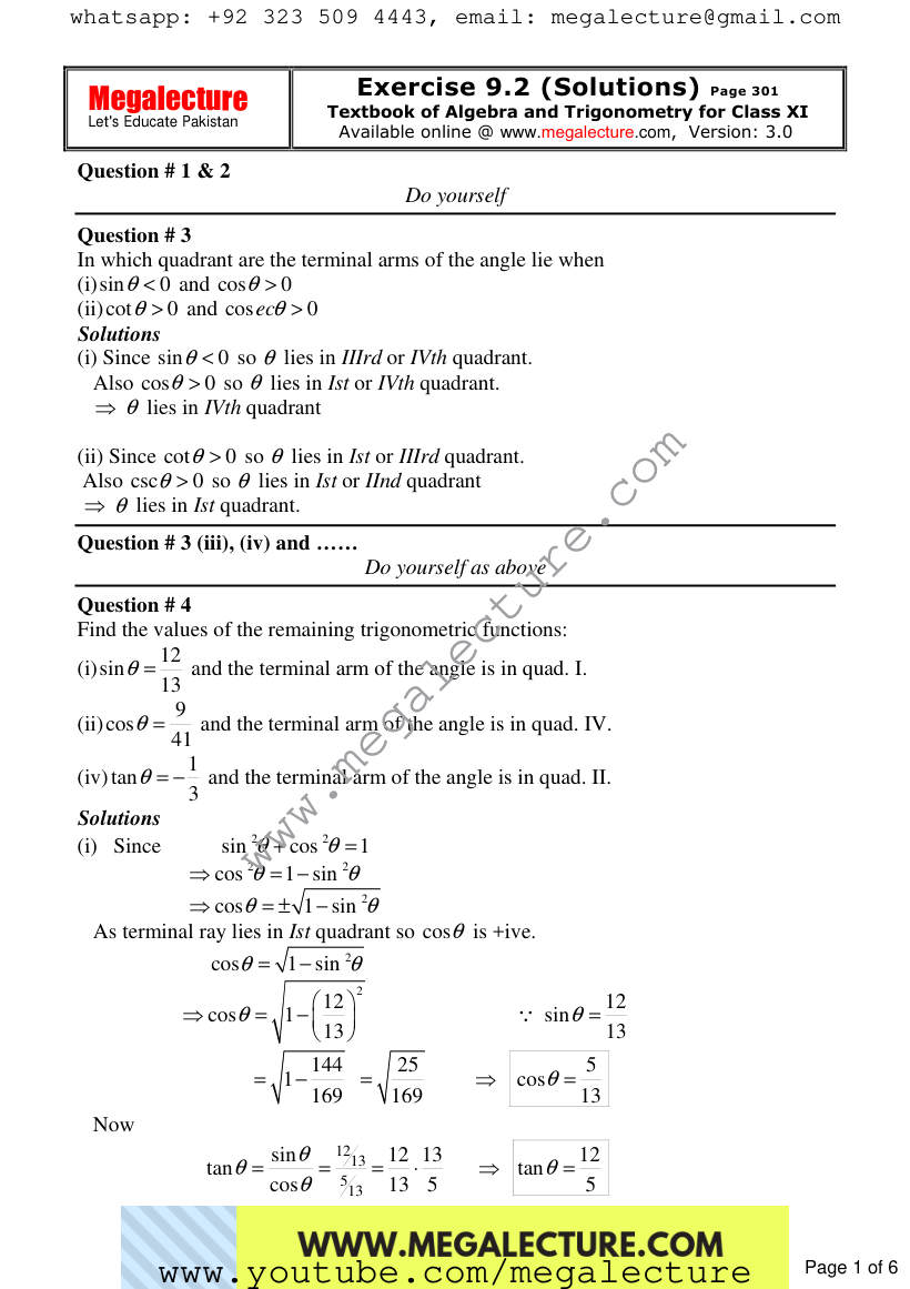 Page 1 of Exercise 9.2