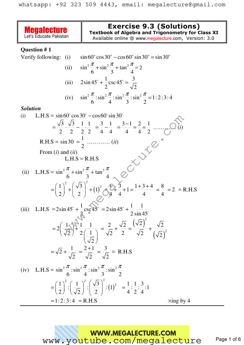 Page 1 of Exercise 9.3