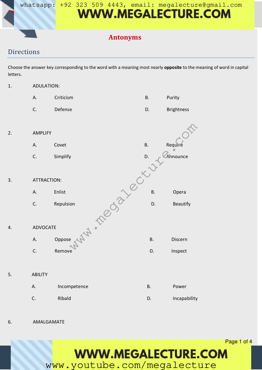 Page 1 of Antonyms
