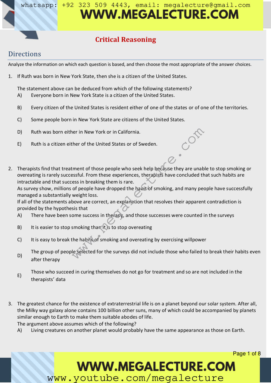 Page 1 of Critical Reasoning