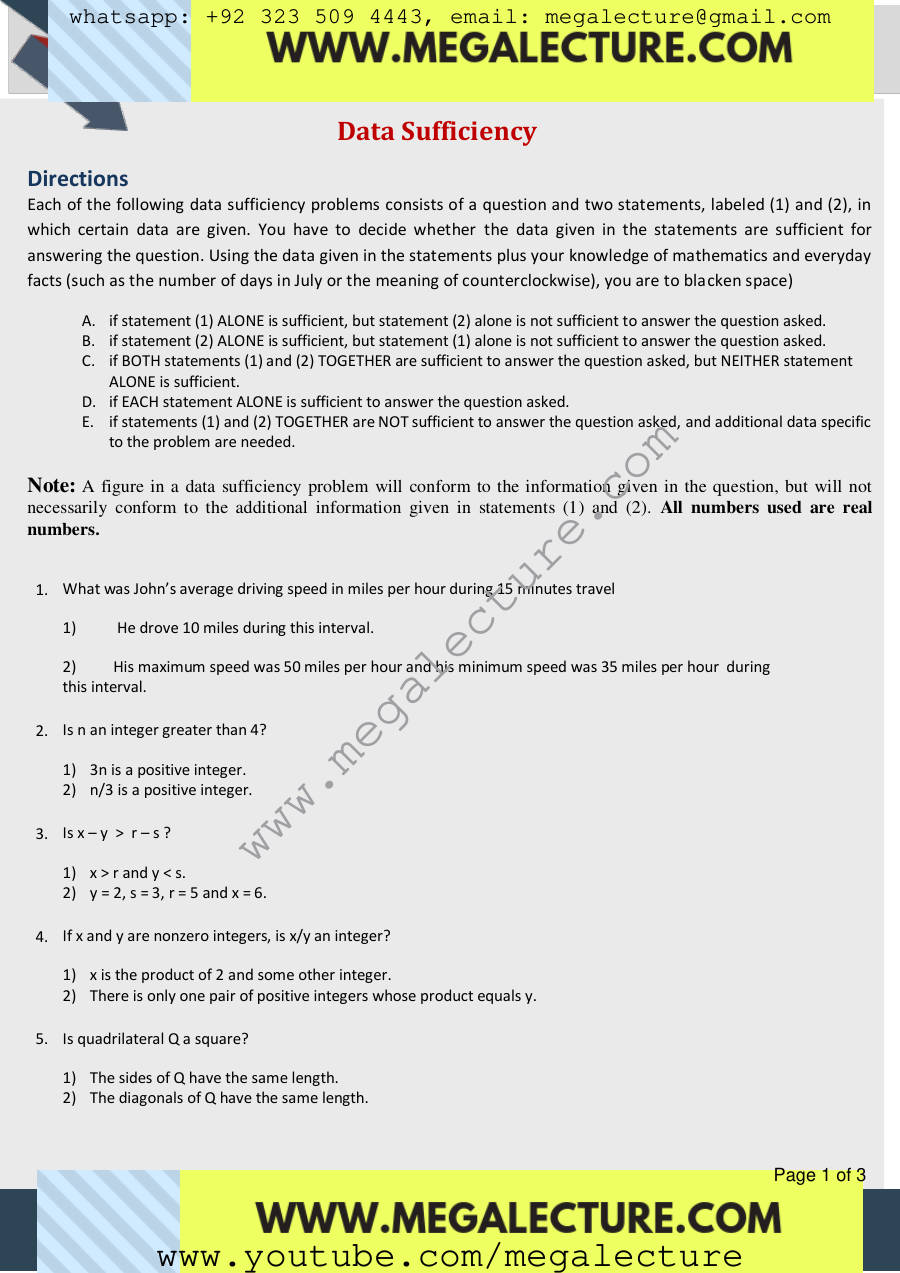 Page 1 of Data Sufficiency