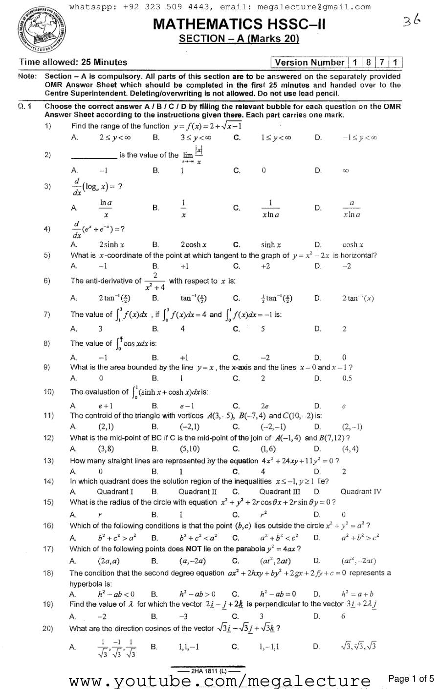 Page 1 of Mathematics 1