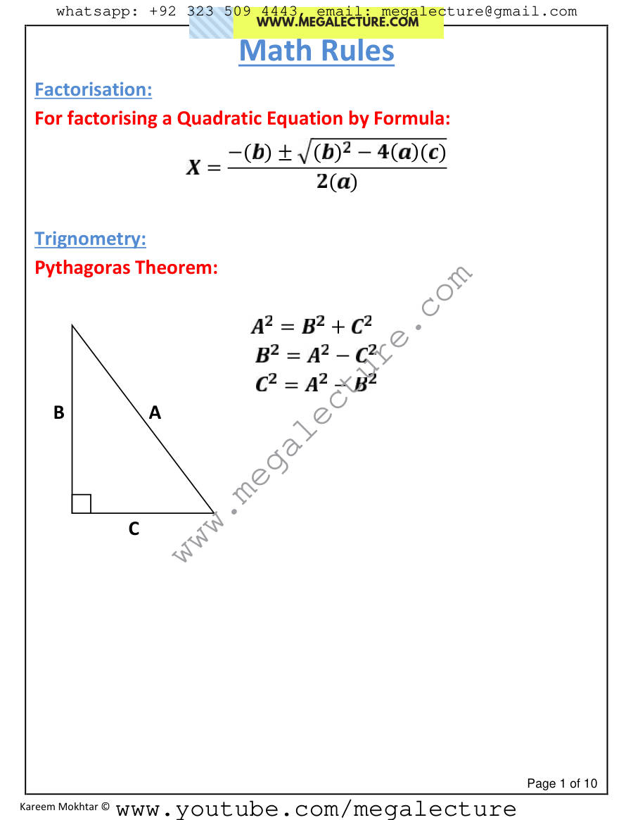 Page 1 of Maths Rules