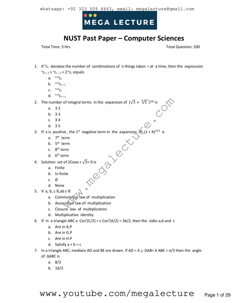 Page 1 of NUST Computer Science 1 1