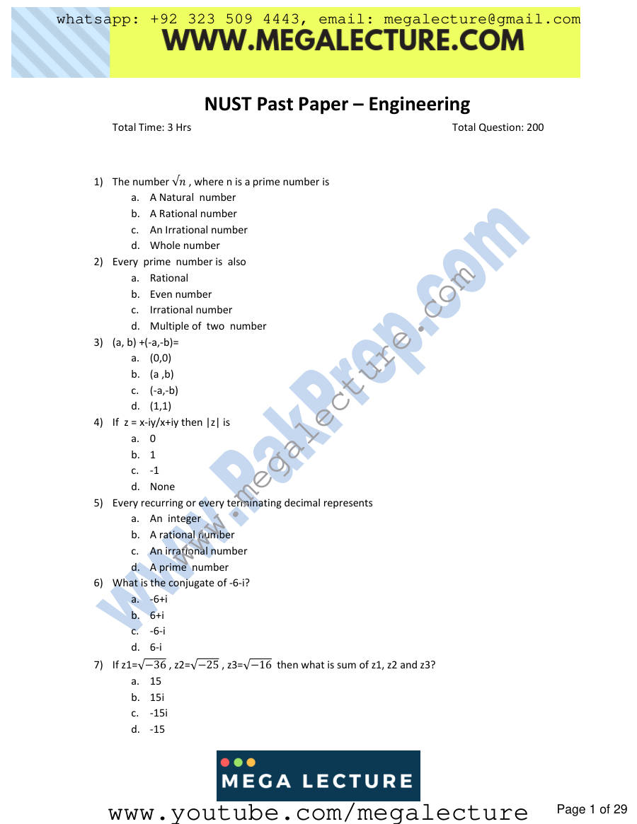 Page 1 of NUST Engineering 1