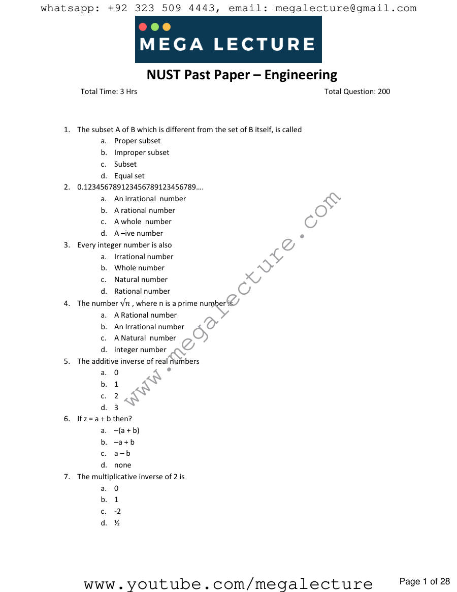 Page 1 of NUST Engineering Pastpaper 2