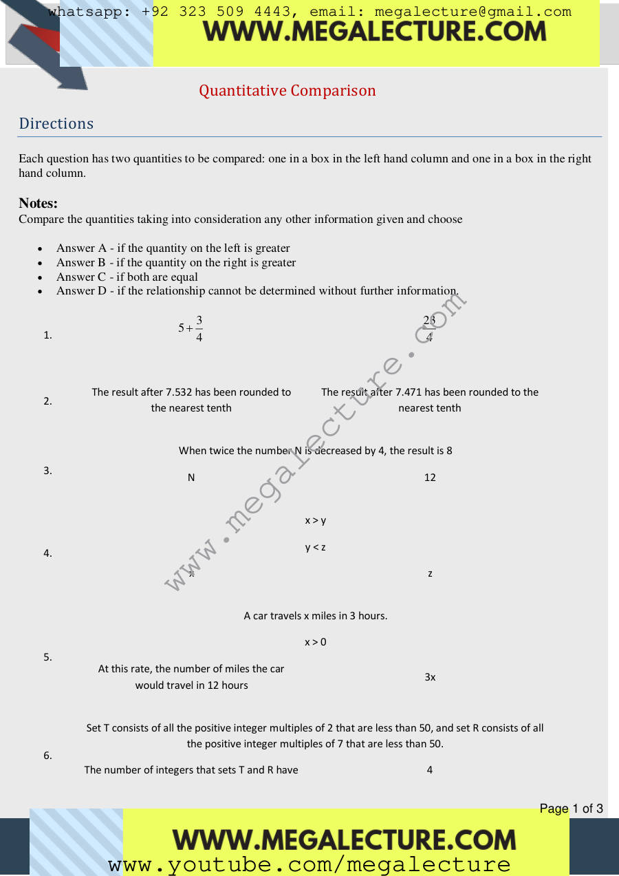Page 1 of Quantitative Comparison