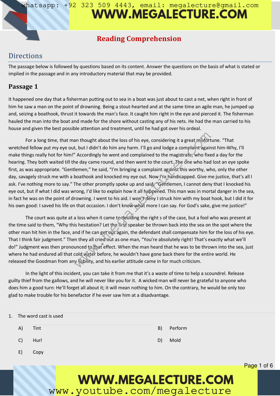 Page 1 of Reading Comprehension