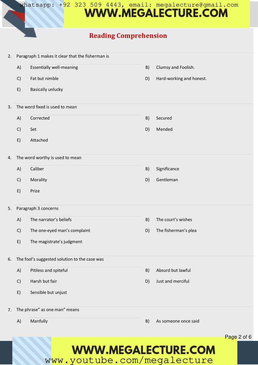 Page 2 of Reading Comprehension