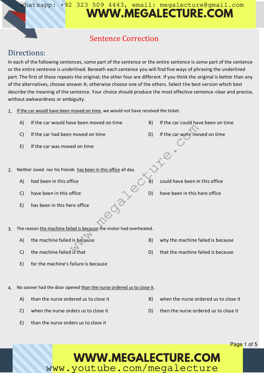 Page 1 of Sentence Correction