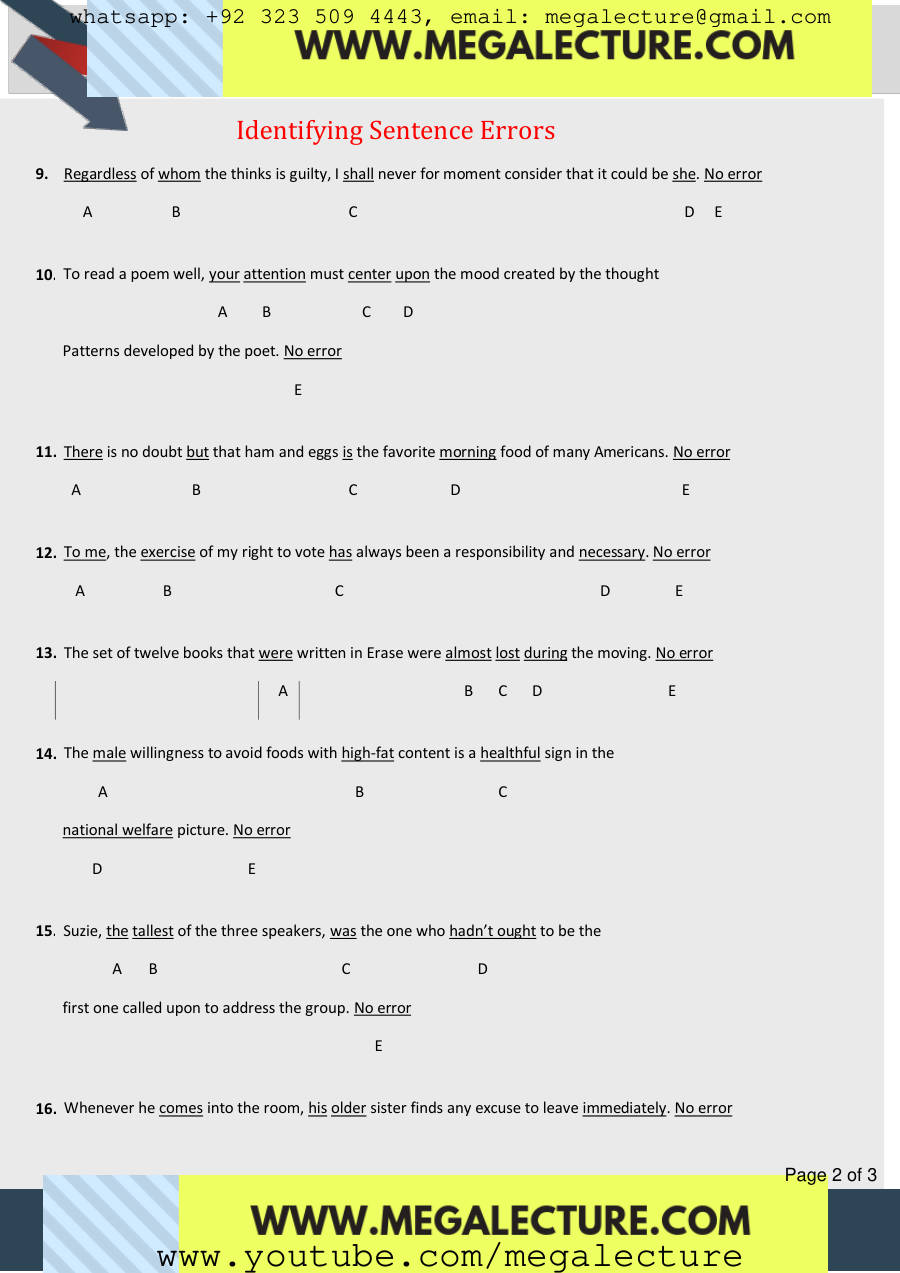 Page 2 of Sentence Errors