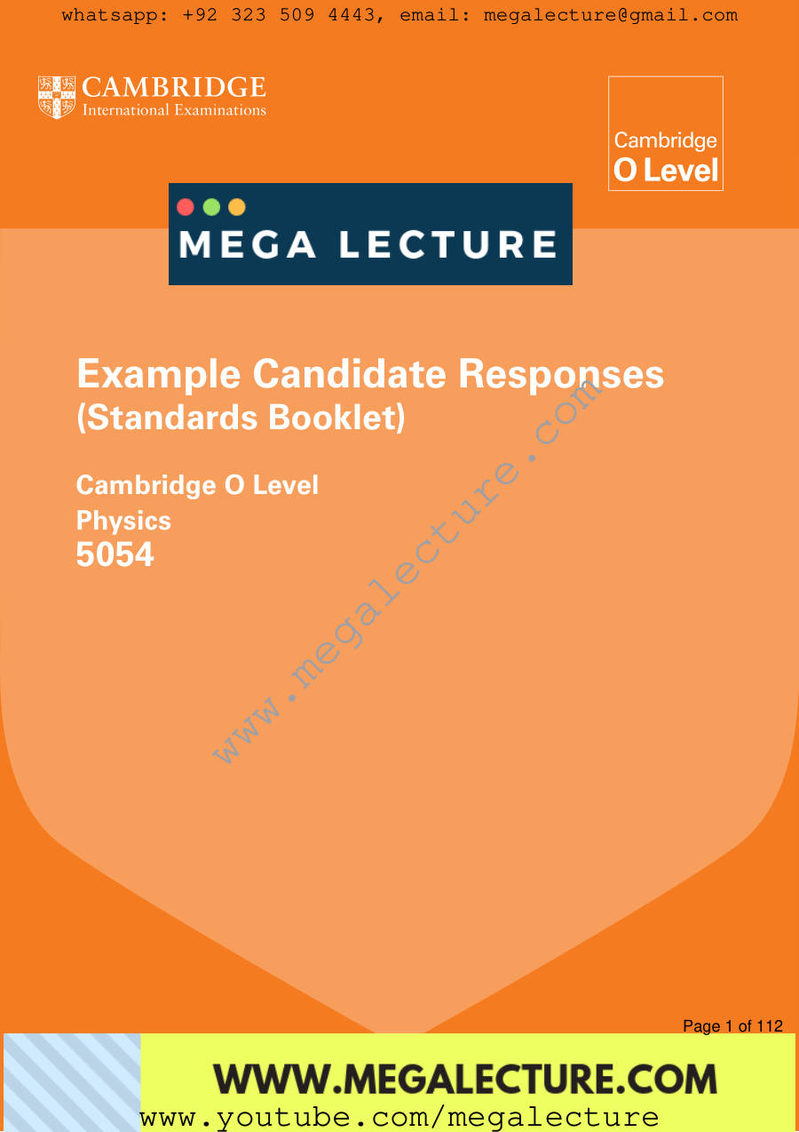 Page 1 of 5054 Physics Example Candidate Responses Booklet 2014 3