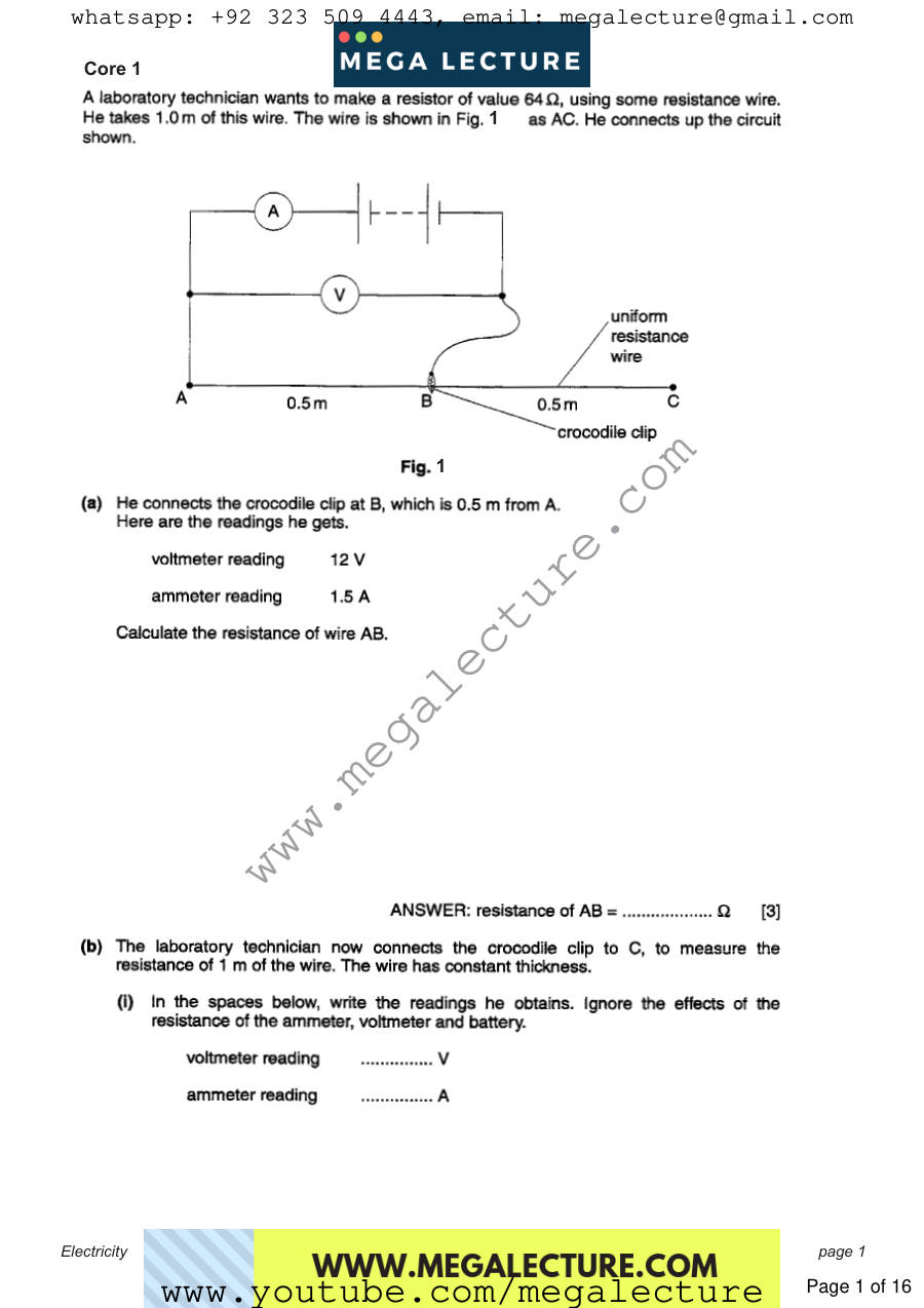 Page 1 of Electricity Questions