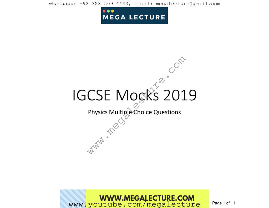 Page 1 of IGCSE Mocks 2019 Multiple Choice Questions