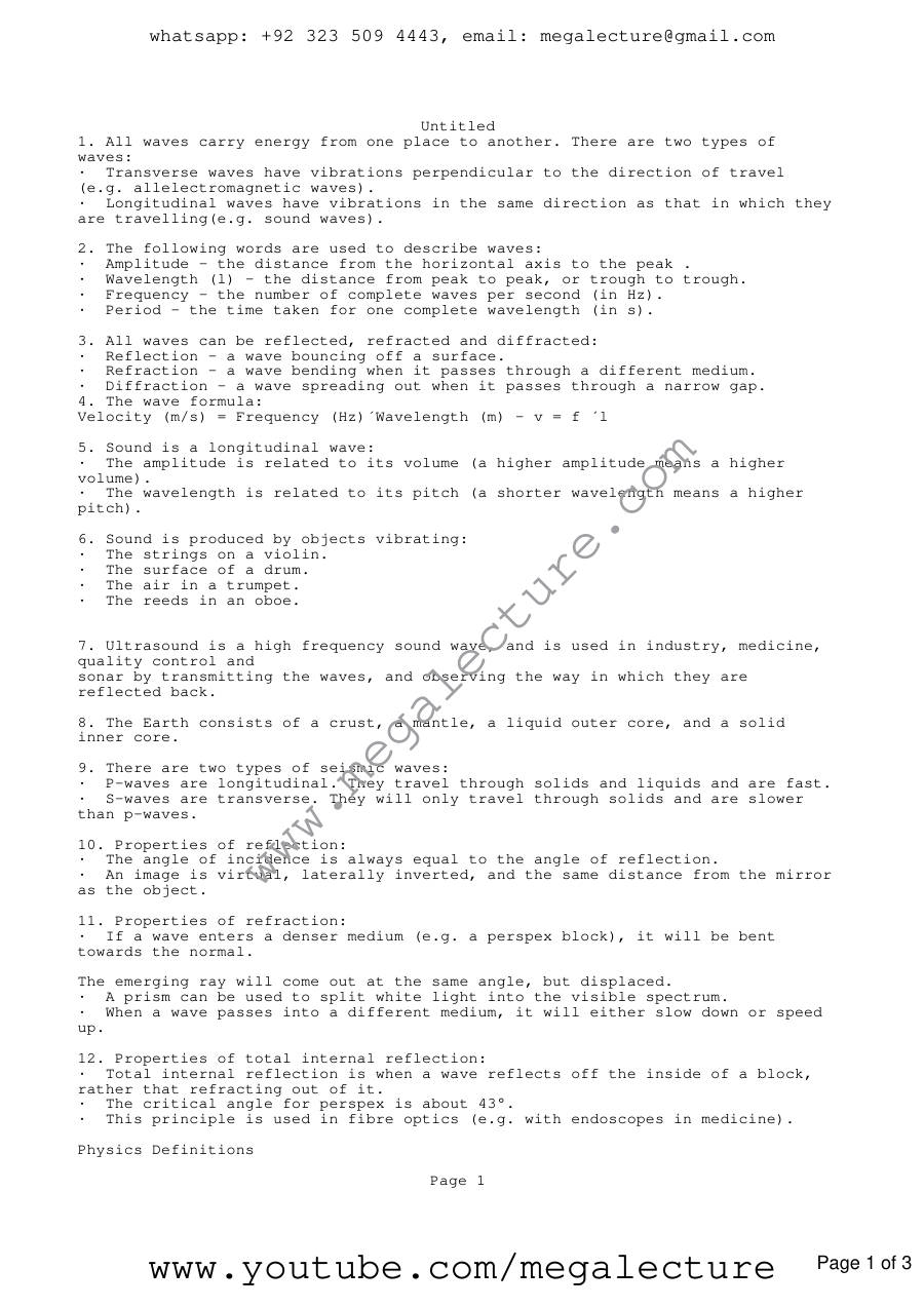 Page 1 of Physics O Level Notes 3