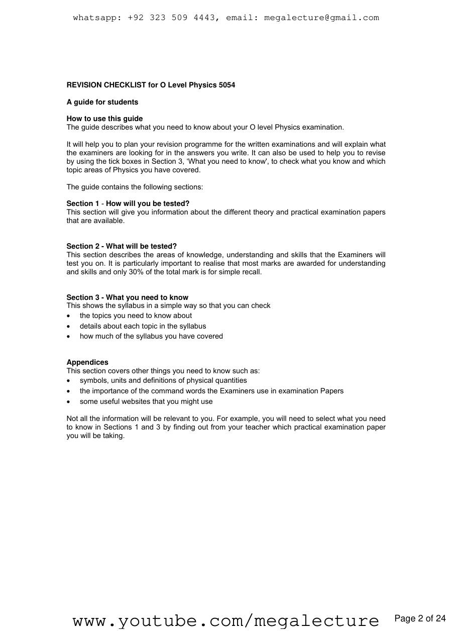 Page 2 of Physics Revision Checklist
