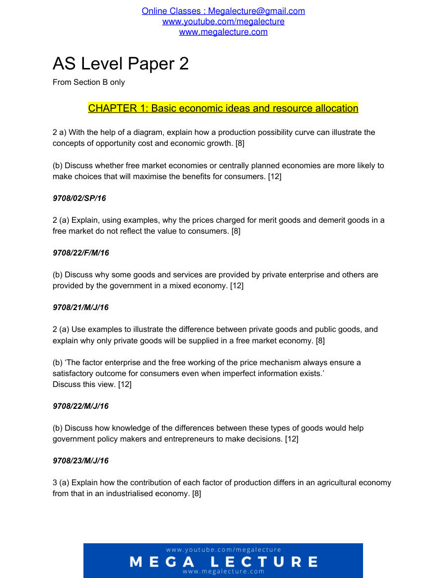 Page 1 of ASLevelEconomicsPP2 Arranged Questions (PDF)