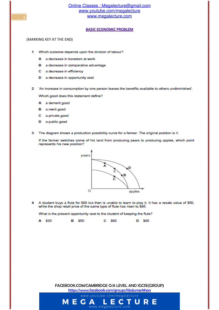 Page 1 of microeconmics p1 MCQs (PDF)