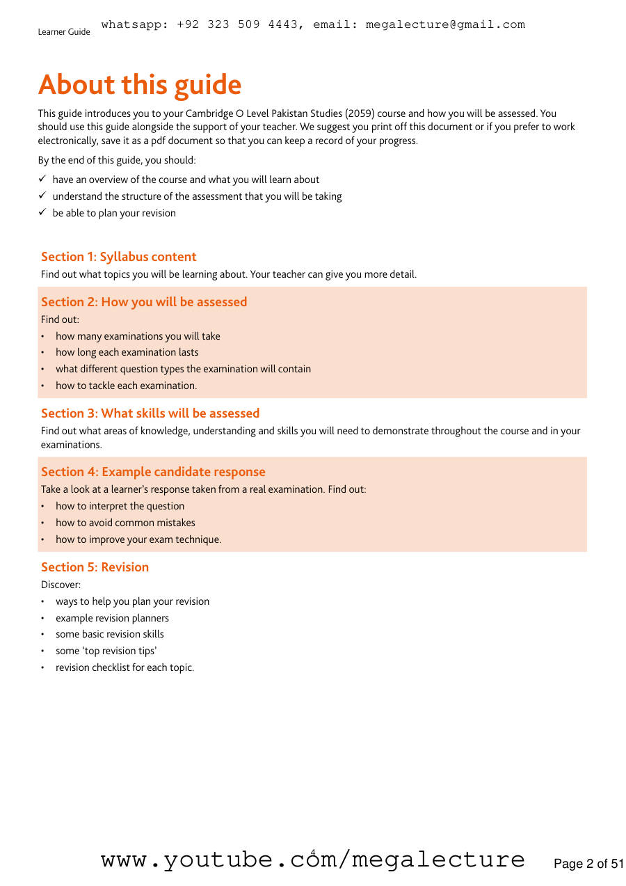 Page 2 of Cambridge O Level Pakistan Studies — Learner Guide