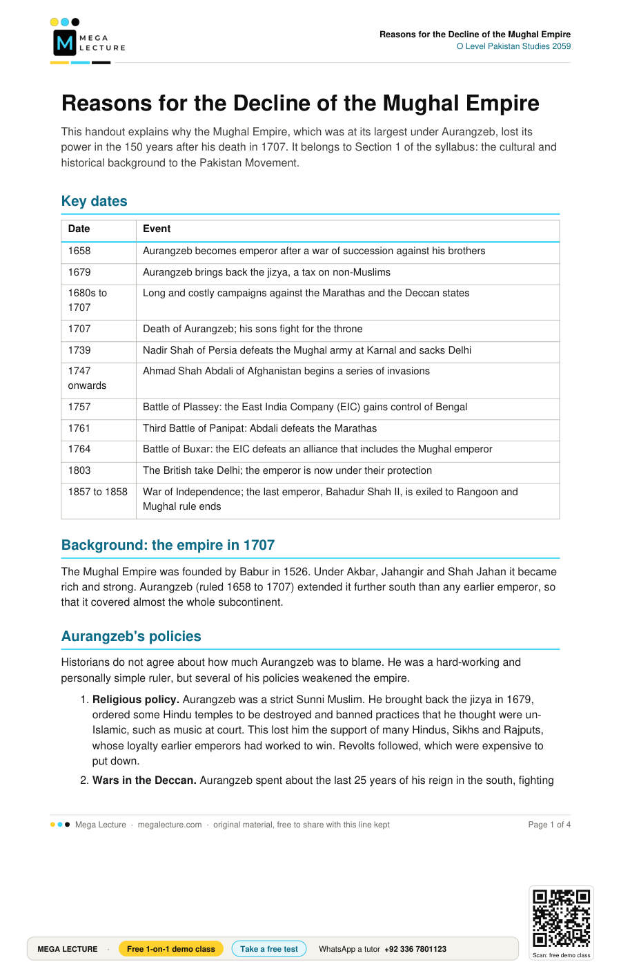 Page 1 of Reasons for the Decline of the Mughal Empire