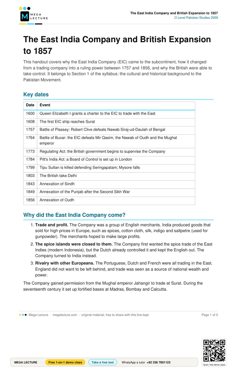 Page 1 of The East India Company and British Expansion to 1857