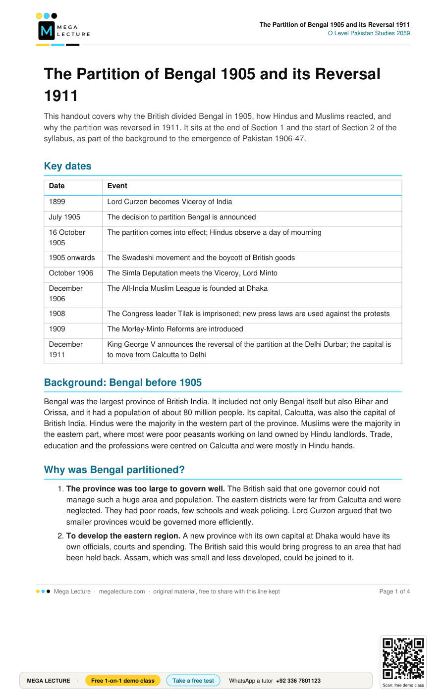 Page 1 of The Partition of Bengal 1905 and its Reversal 1911
