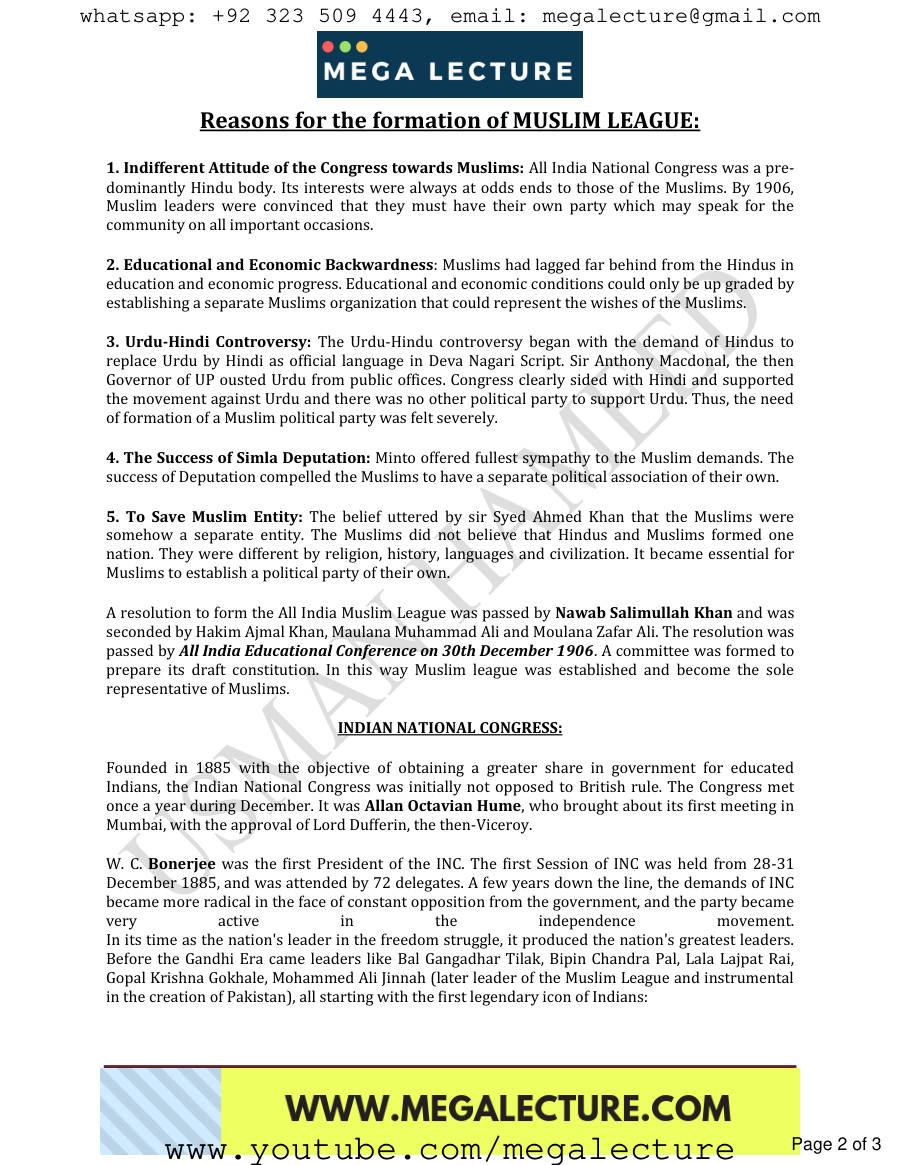Page 2 of 10. Simla Deputation And Muslim League 1906