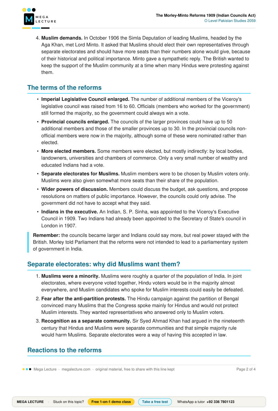 Page 2 of The Morley-Minto Reforms 1909 (Indian Councils Act)
