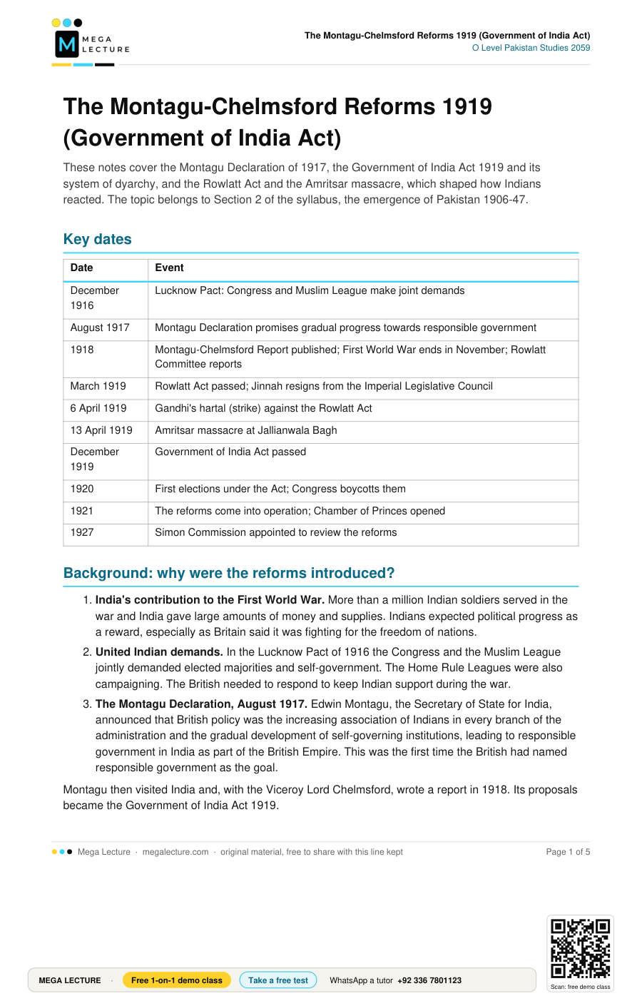 Page 1 of The Montagu-Chelmsford Reforms 1919 (Government of India Act)