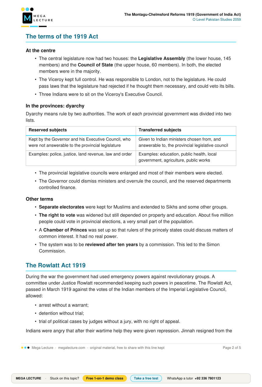 Page 2 of The Montagu-Chelmsford Reforms 1919 (Government of India Act)