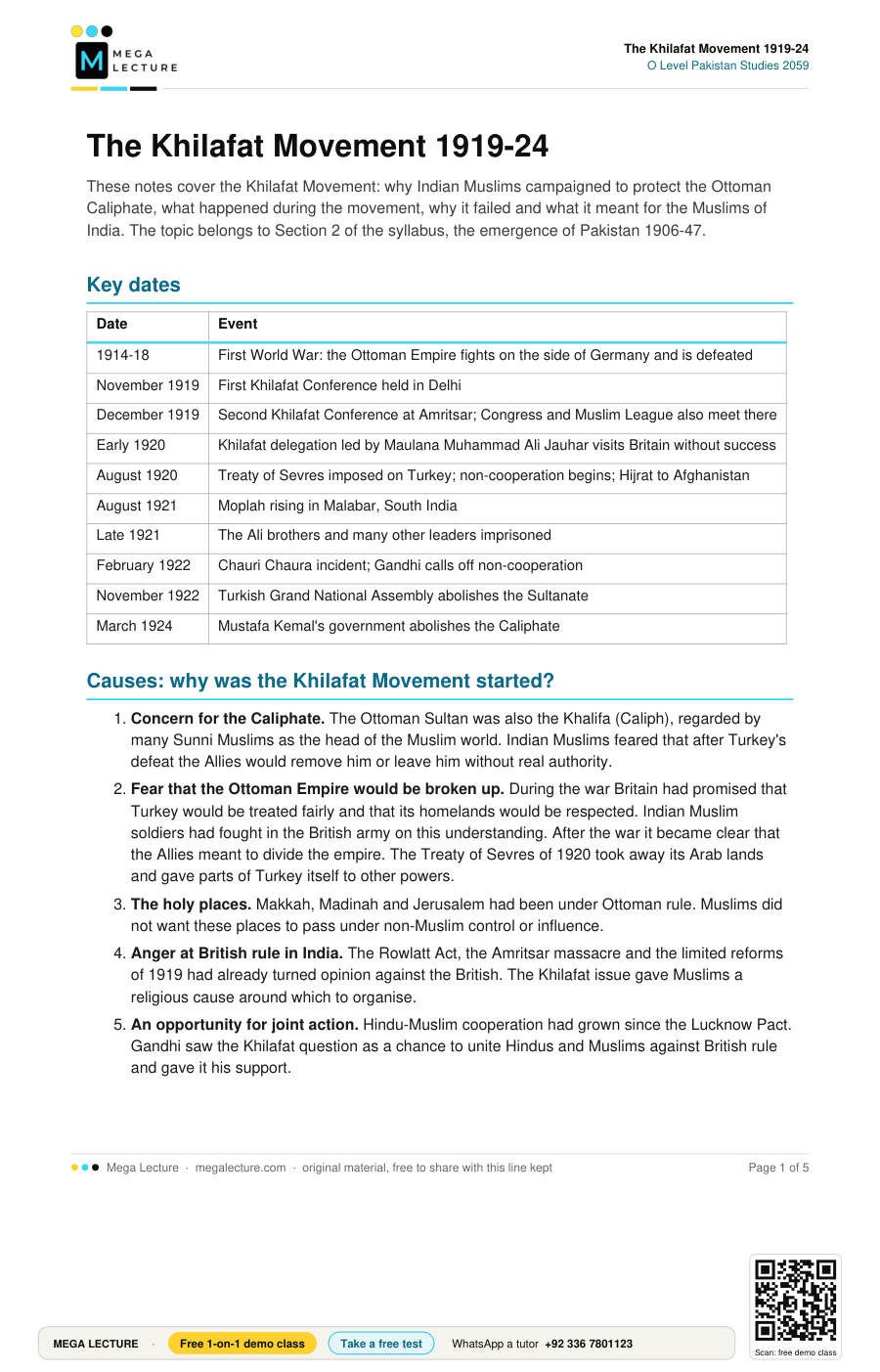 Page 1 of The Khilafat Movement 1919-24