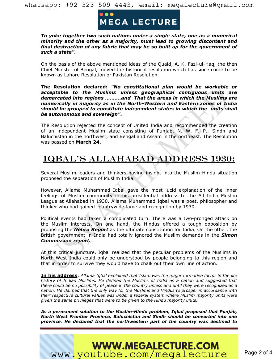 Page 2 of 19. The Pakistan Resolution 1940