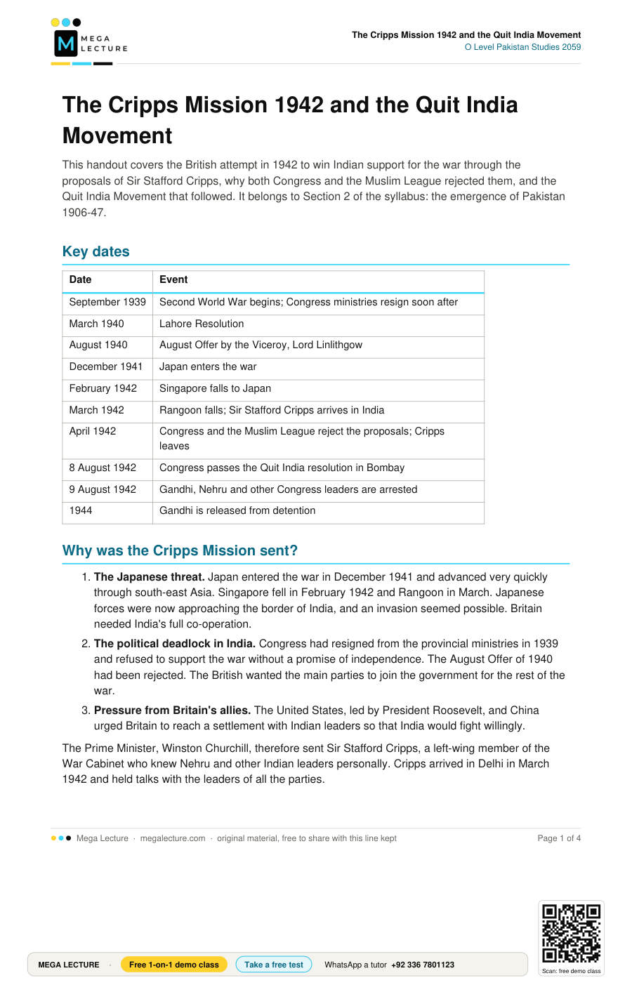 Page 1 of The Cripps Mission 1942 and the Quit India Movement