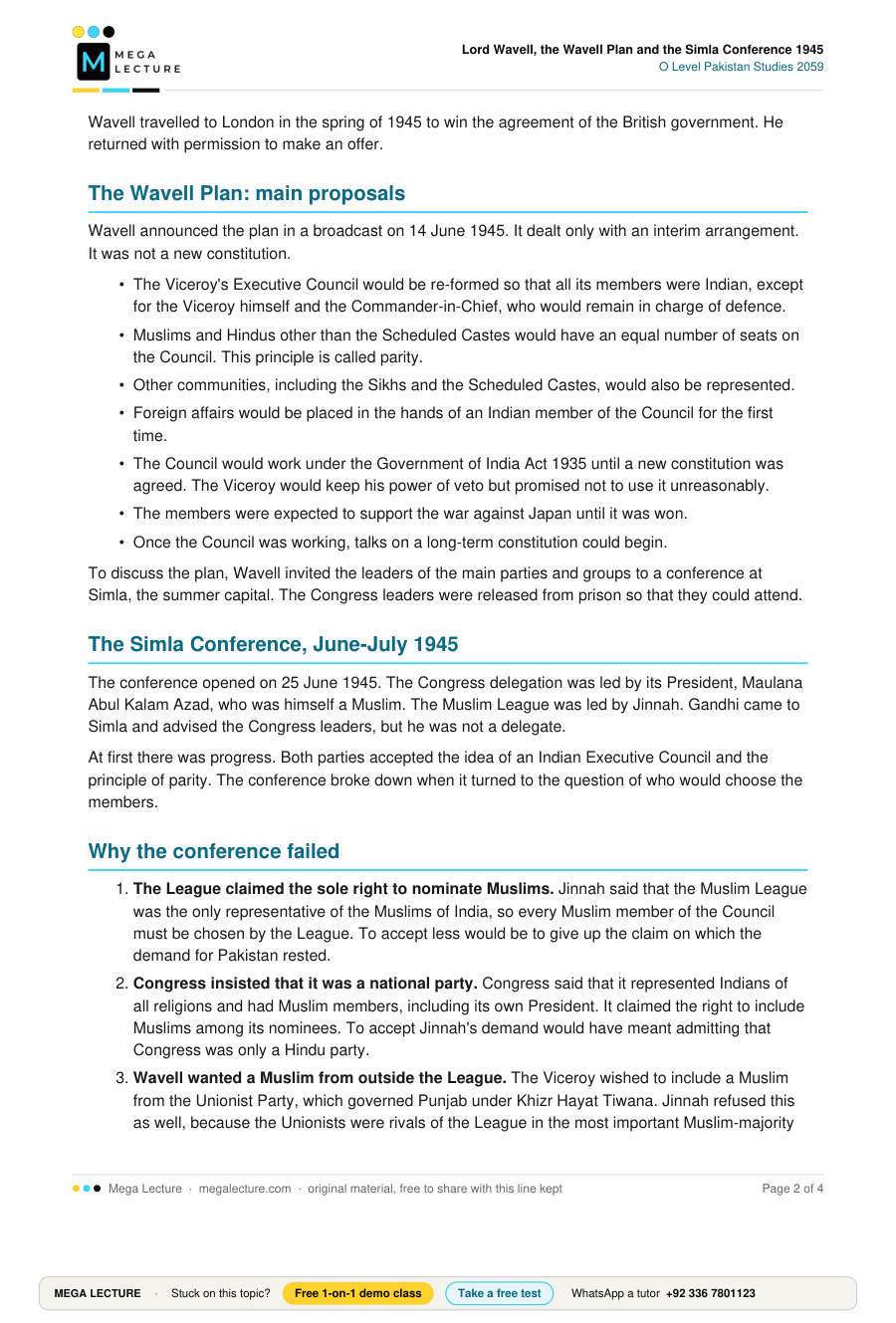 Page 2 of Lord Wavell, the Wavell Plan and the Simla Conference 1945