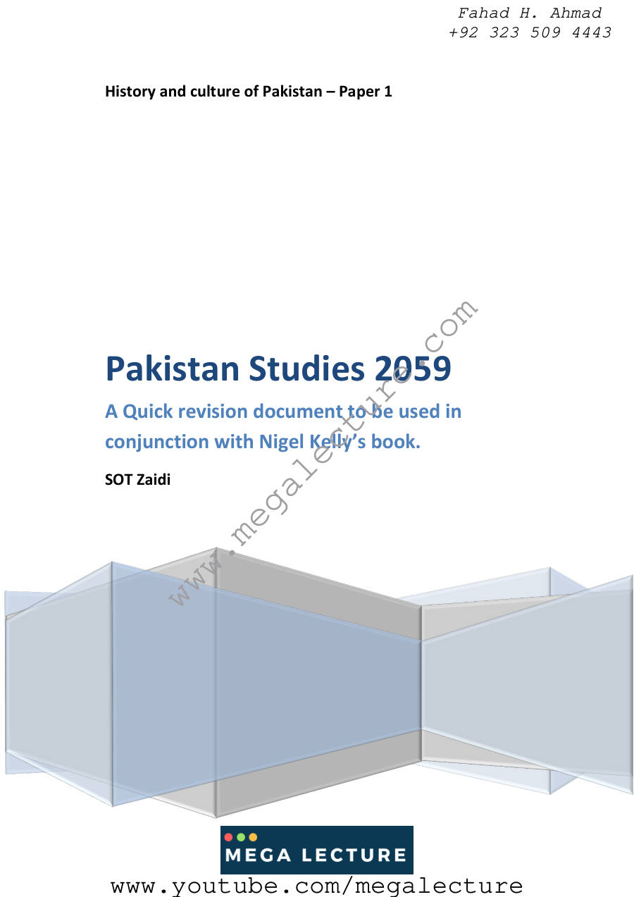 Page 1 of History And Culture Of Pakistan Paper 1