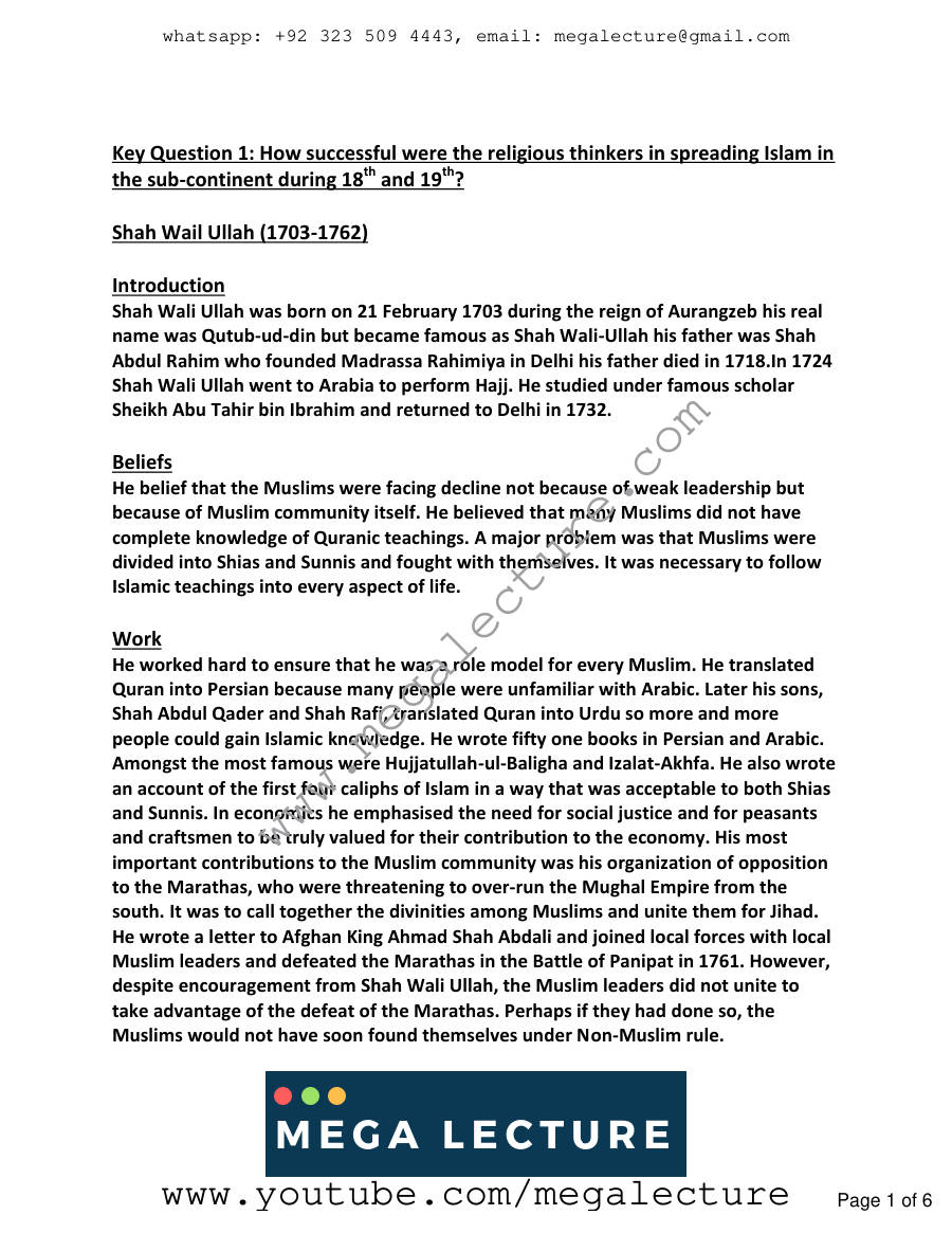 Page 1 of Key Question 1 Religious Thinkers 1