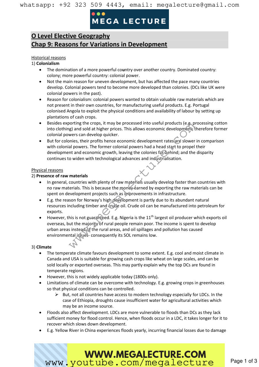 Page 1 of Geography Chapter 9