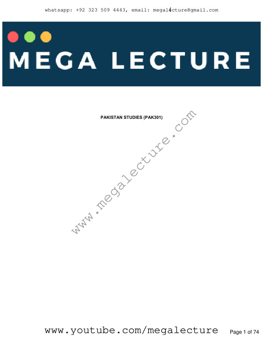 Page 1 of Pakistan Studies Notes