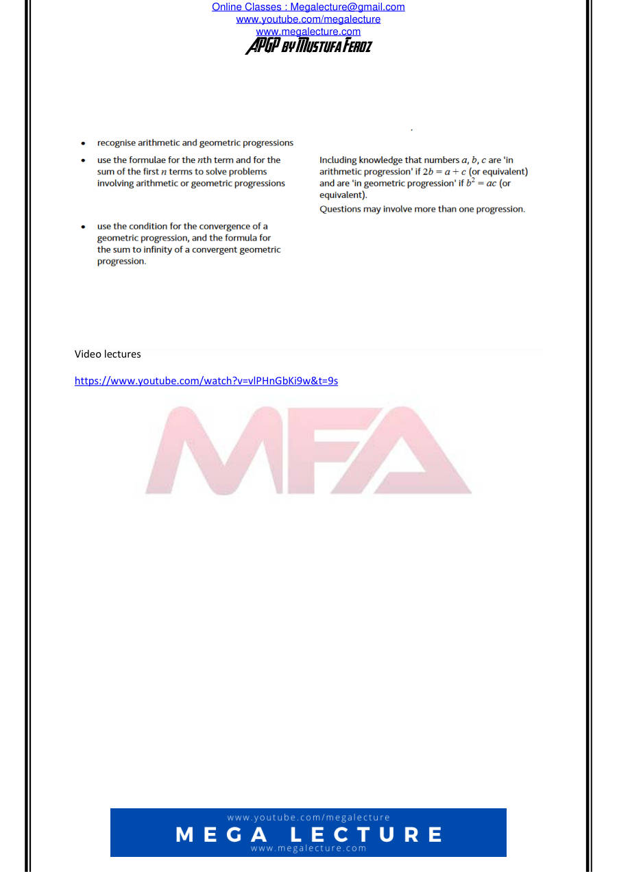 Page 1 of Arithmetic & Geometric Progressions Mustufa Feroz