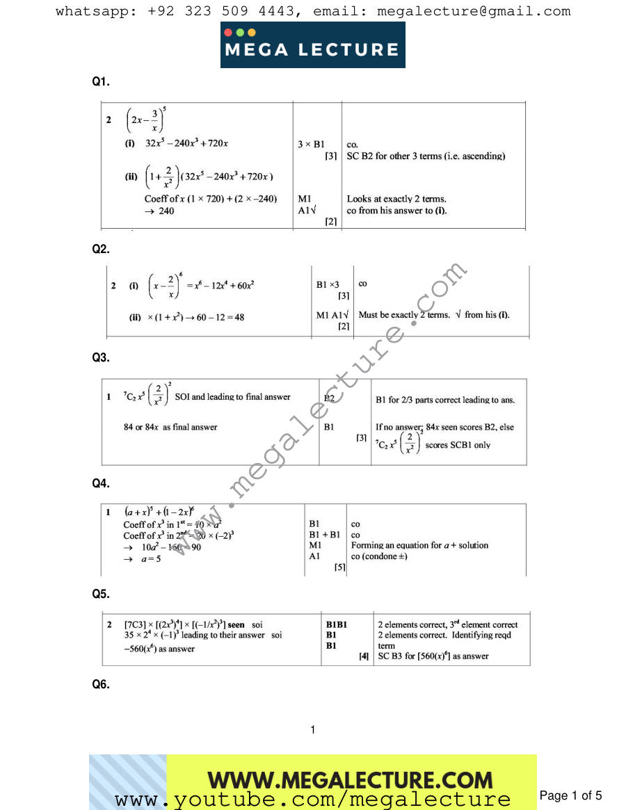 Page 1 of Binomial — Marking scheme