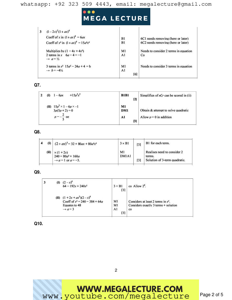 Page 2 of Binomial — Marking scheme