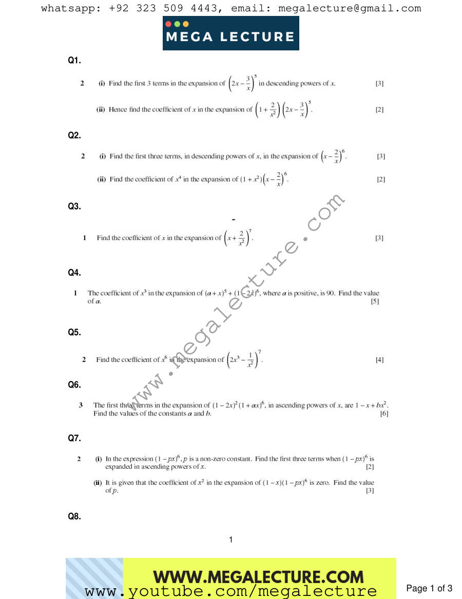 Page 1 of Binomial — Questions